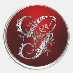 Adesivo Selo de Envelope G de Silver e Monograma Vermelho
