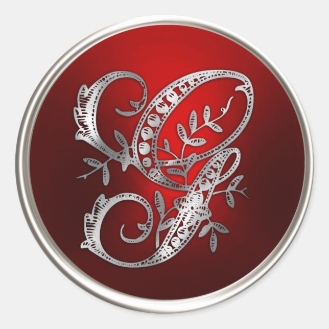 Adesivo Selo de Envelope G de Silver e Monograma Vermelho (Frente)