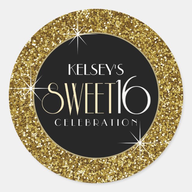 Adesivo Selo de Envelope Glitter Dourado de 16 Falhas (Frente)