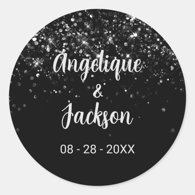 Adesivo Selo de Envelope Glitter Preto (Frente)