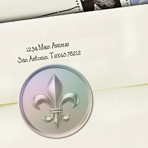 Adesivo Selo de Envelope Iridescente Fleur de Lis Relevo