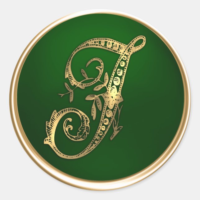 Adesivo Selo de Envelope J Monograma Dourado e Emerald Mon (Frente)