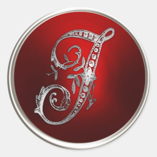 Adesivo Selo de Envelope J, prata e monograma vermelho