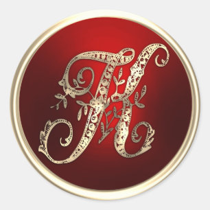 Adesivo Selo de envelope K monograma Dourado e vermelho
