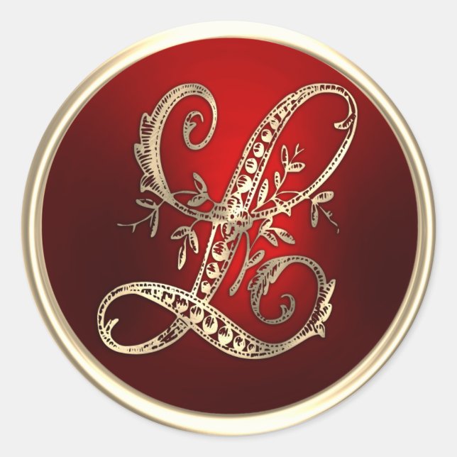 Adesivo Selo de Envelope L Monograma Dourado e Vermelho (Frente)