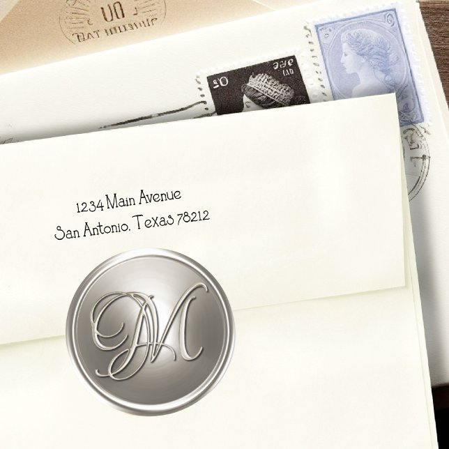 Adesivo Selo de Envelope M de Silver Monograma (Criador carregado)