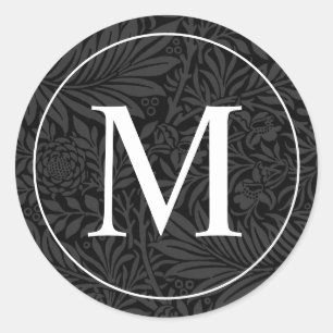 Adesivo Selo de Envelope Monograma Floral Preto Elegante B