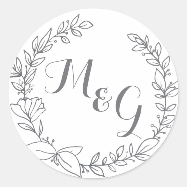 Adesivo Selo de Envelope Monograma Inicial de Tinta Floral (Frente)