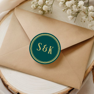 Adesivo Selo de Envelope Monograma Verde Mar Dourado