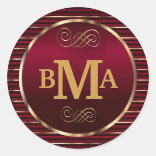 Adesivo Selo de Envelope Monograma Vermelho e Dourado Escu