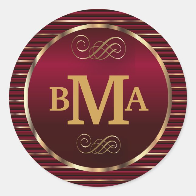 Adesivo Selo de Envelope Monograma Vermelho e Dourado Escu (Frente)