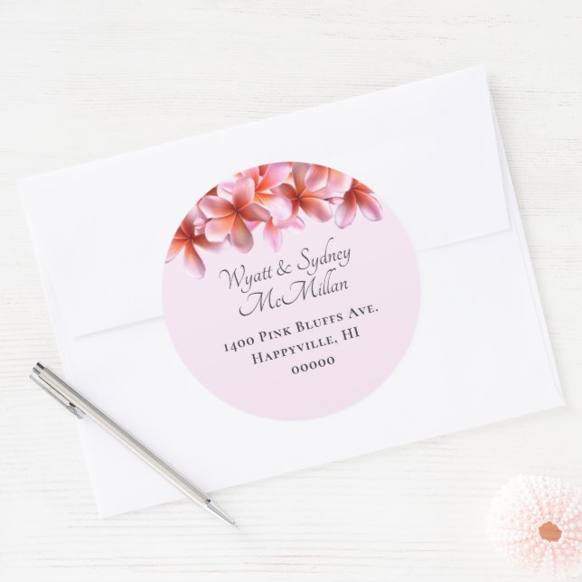 Adesivo Selo de Envelope Nome e Endereço Plumeria Rosa (Envelope)