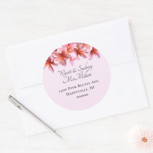 Adesivo Selo de Envelope Nome e Endereço Plumeria Rosa