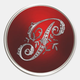 Adesivo Selo de Envelope P de Silver e Monograma Vermelho