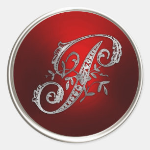 Adesivo Selo de Envelope P de Silver e Monograma Vermelho