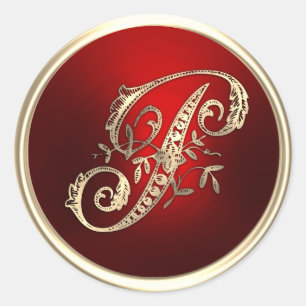 Adesivo Selo de Envelope P Monograma Dourado e Vermelho