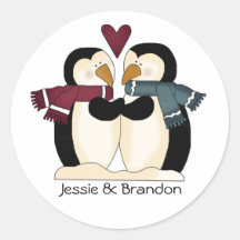 Selo de Envelope Pinguins de Casamento Bonito