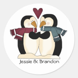Adesivo Selo de Envelope Pinguins de Casamento Bonito