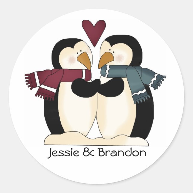 Adesivo Selo de Envelope Pinguins de Casamento Bonito (Frente)