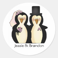Selo de Envelope Pinguins de Casamento Bonito