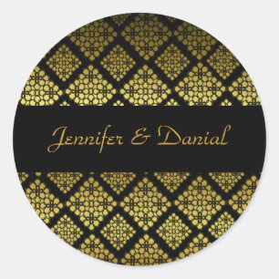 Adesivo Selo de Envelope Preto e Dourado Elegante