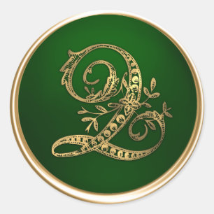 Adesivo Selo de Envelope Q Monograma Dourado e Emerald