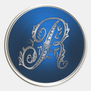 Adesivo Selo de Envelope R de Silver e Monograma Azul