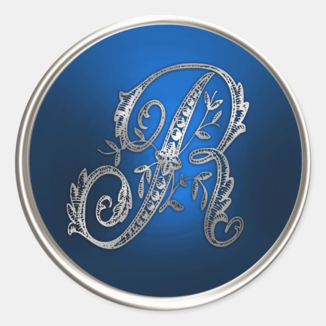 Adesivo Selo de Envelope R de Silver e Monograma Azul (Frente)