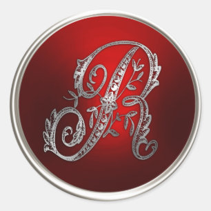 Adesivo Selo de Envelope R Silver e Monograma Vermelho