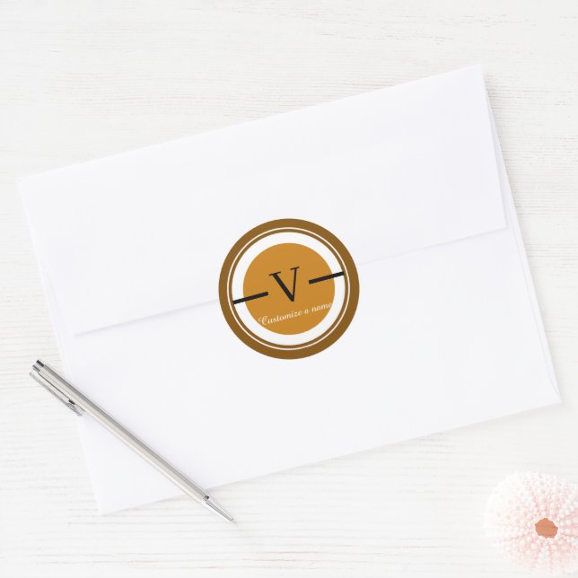 Adesivo Selo de Envelope Redondo Marrom com Letra Monogram (Envelope)
