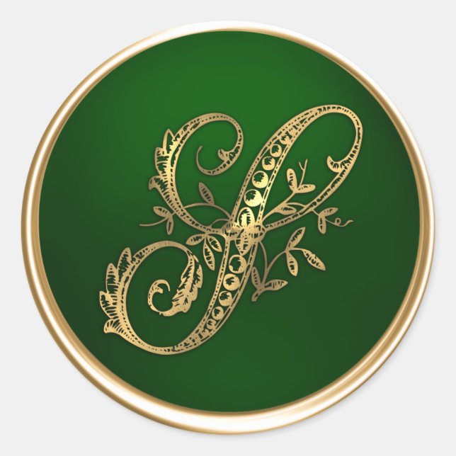 Adesivo Selo de Envelope S Monograma Dourado e Emerald (Frente)