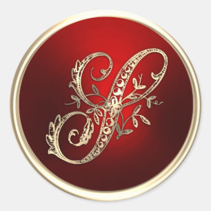 Adesivo Selo de envelope S monograma Dourado e vermelho
