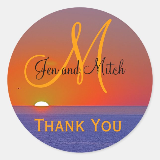 Adesivo Selo de Envelope Tropical de Casamento Monograma (Frente)