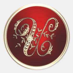 Adesivo Selo de envelope U monograma Dourado e vermelho