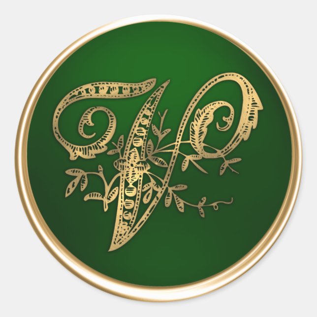 Adesivo Selo de envelope V do Monograma Dourado e Emerald (Frente)
