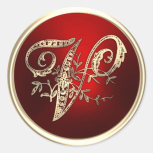 Adesivo Selo de envelope V monograma Dourado e vermelho