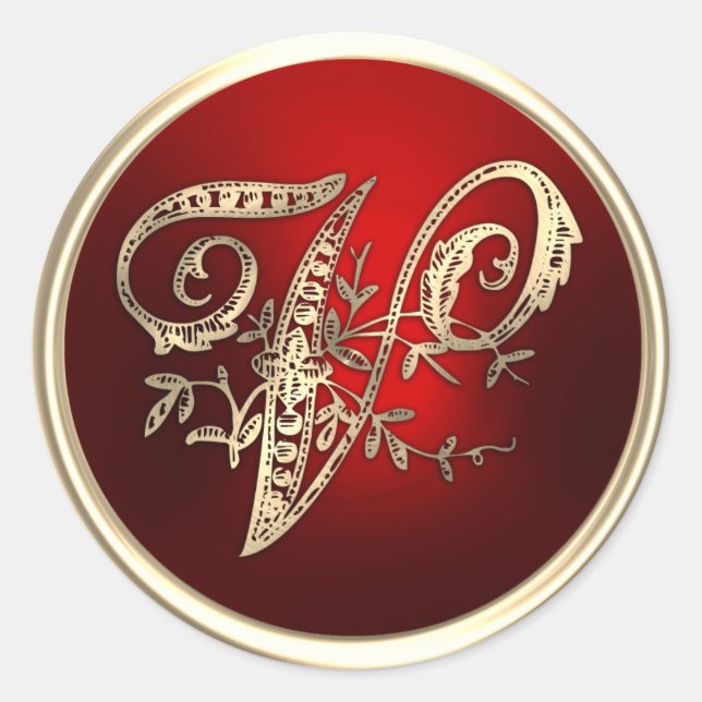 Adesivo Selo de envelope V monograma Dourado e vermelho (Frente)