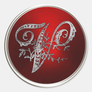 Adesivo Selo de Envelope V Silver e Monograma Vermelho