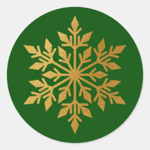 Adesivo Selo de Envelope Verde de Luxo Gold Foil Snowflake