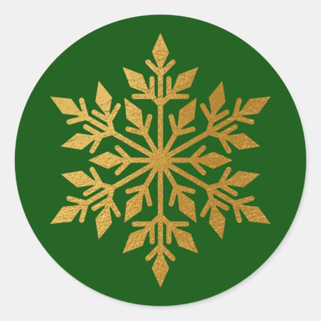 Adesivo Selo de Envelope Verde de Lúxo Gold Foil Snowflake (Frente)