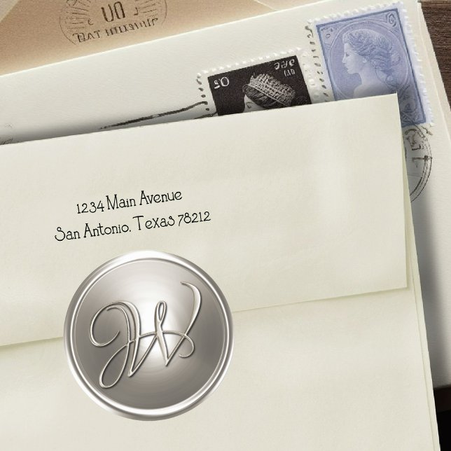 Adesivo Selo de Envelope W Monograma de Prata (Criador carregado)