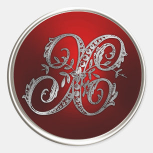 Adesivo Selo de Envelope X Monograma Vermelho e Prata