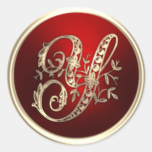 Adesivo Selo de envelope Y monograma Dourado e vermelho