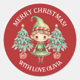 Adesivo Selo de Favorito de Natal de Menina Elfa de Desenh