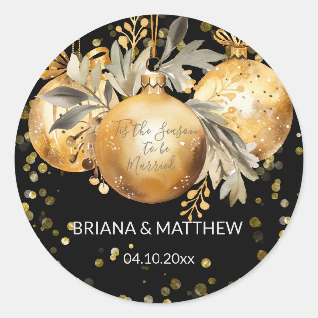 Adesivo Selo de Natal Casamento Preto Dourado (Frente)
