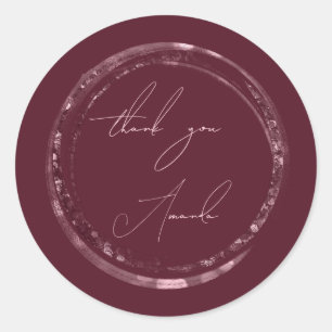 Adesivo Selo de Nome Obrigado Rosa Borgonha Brilho