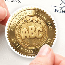 Selo de Ouro em Foil 3D Personalizado ABC Fofo par
