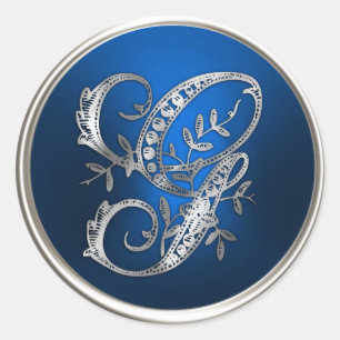 Adesivo Selo de prata e azul do envelope de G do monograma