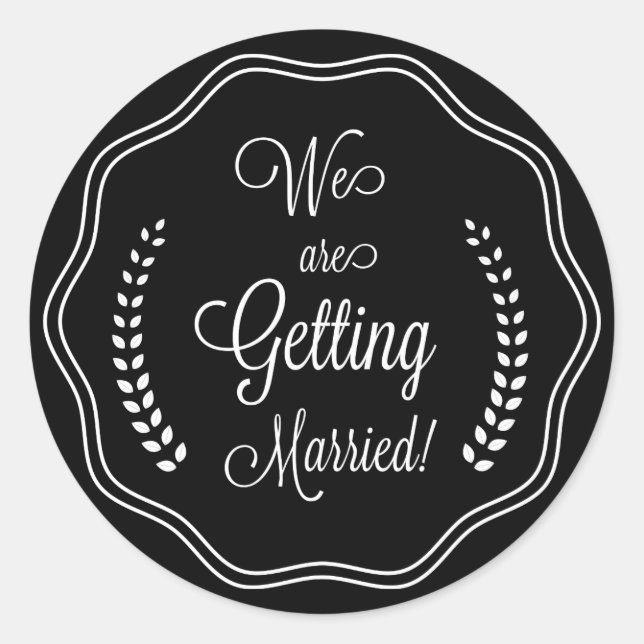 Adesivo Selo de Script Bonito Preto Salve a Data (Frente)