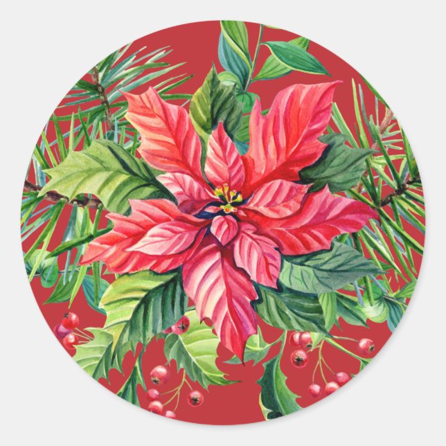 Adesivo Selo do envelope do Natal da poinsétia (Frente)